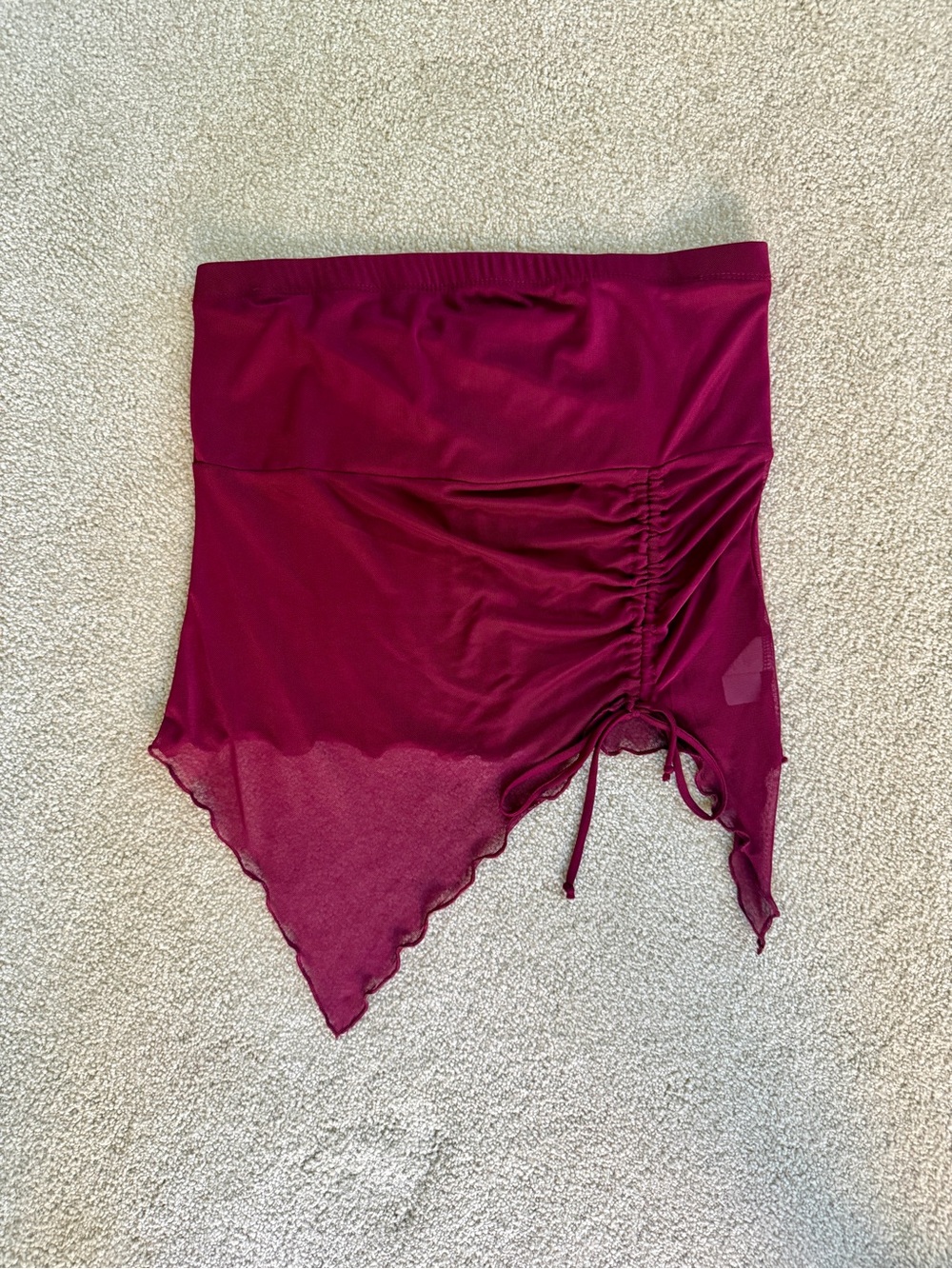 Wine Burgundy Asymmetric Ruched Skirted Tube Top